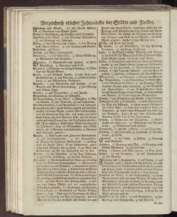 Verzeichniß etlicher Jahrmärkte der Städte und Flecken.