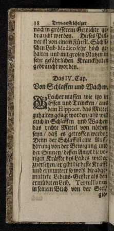 Das IV. Cap. Von Schlaffen und Wachen.