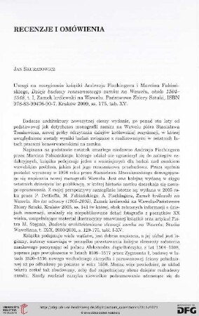 22: Uwagi na marginesie książki Andrzeja Fischingera i Marcina Fabiańskiego, "Dzieje budowy renesansowego zamku na Wawelu, około 1504-1548"
