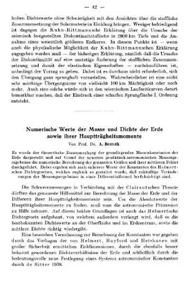 Numerische Werte der Masse und Dichte der Erde sowie ihrer Hauptträgheitsmomente