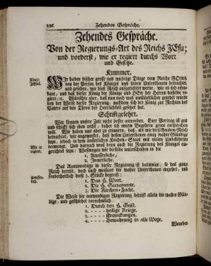 Zehendes Gespräche. Von der Regierungs-Art des Reichs Jesu; und vorderst, wie er regiert durchs Wort und Gesetzte.