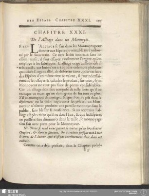 Chapitre XXXI. De l'Alliage dans les Monnoyes