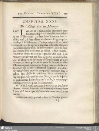 Chapitre XXXI. De l'Alliage dans les Monnoyes