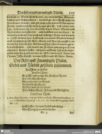 Der Acht und Zwantzigste Psalm. Gebet und Fürbitt gehören zusammen
