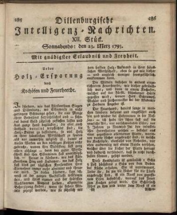 XII. Stück. Sonnabends: den 23. Merz 1793.