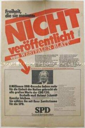 Sonderdruck der SPD mit einer Wahl-Annonce, deren Veröffentlichung das "Westfalen-Blatt" abgelehnt hat