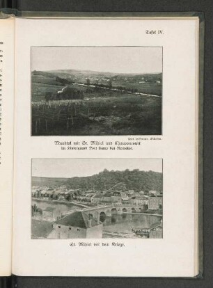 Tafel IV. Maastal mit St. Mihiel und Chauvoncourt im Hintergrund Fort Camp des Romains. und St. Mihiel vor dem Kriege.