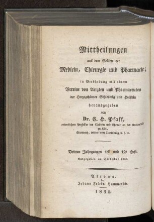 Dritten Jahrganges 11. und 12. Heft. Ausgegeben im December 1835. - Ersten Jahrganges 11. und 12. Heft. Ausgegeben im December 1835.