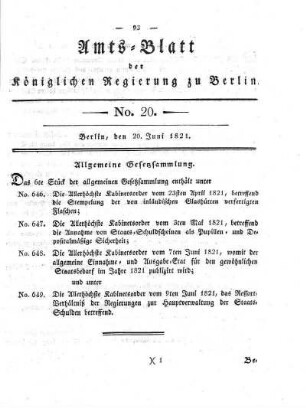 No 20, 20. Juni 1821
