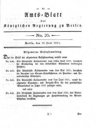 No 20, 20. Juni 1821
