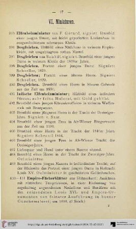 VI. Miniaturen (Nr. 395-412)