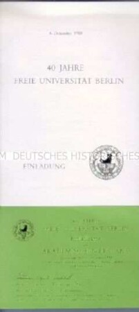 Einladungskarte zur Feierstunde anlässlich des 40. Jahrestages der Freien Universität Berlin