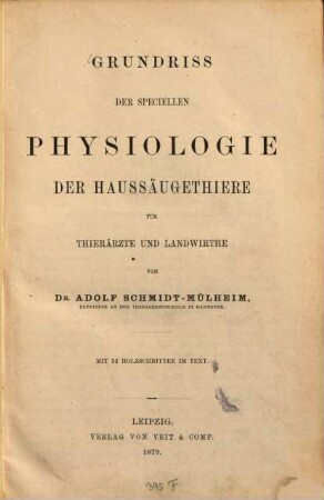 Grundriss der speciellen Physiologie der Haussäugethiere für Thierärzte und Landwirthe