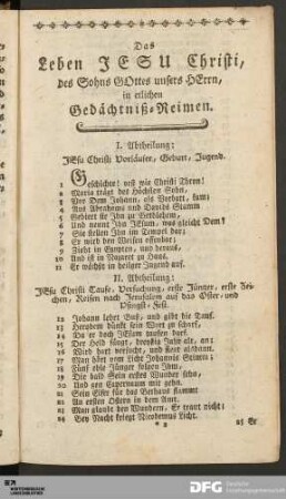 Das Leben Jesu Christi, des Sohns Gottes unsers Herrn, in etlichen Gedächtnis-Reimen