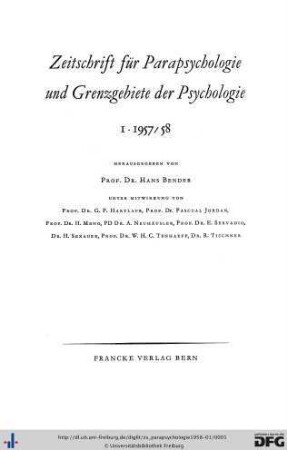 Band 1: Zeitschrift für Parapsychologie und Grenzgebiete der Psychologie
