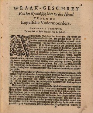 Wraak-geschrey, Van Het Koninglyke Bloed Tot den Hemel, Tegen De Engelsche Vadermoorders