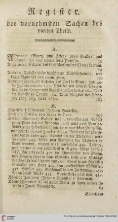 Register der vornehmsten Sachen des vierten Theils