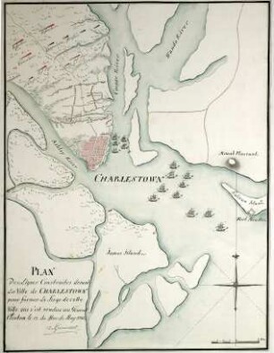 WHK 29 Nordamerikanische Kriege von 1775-1782: Plan der Linien vor Charleston zur Belagerung unter General Clinton am 12. Mai 1780