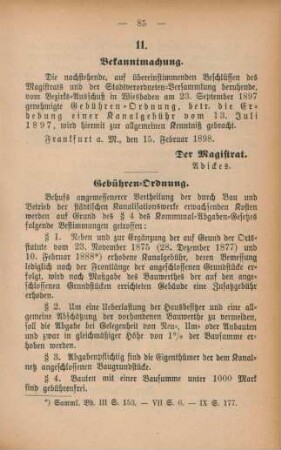 11. Bekanntmachung. Gebühren-Ordnung.