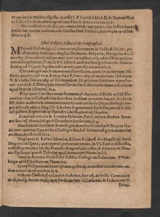 Libri Politici, Historici & Geographici.