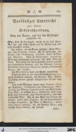 Vorläufiger Unterricht zur alten Erdbeschreibung.