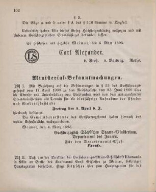 21. Ministerial-Bekanntmachung, betreffend Wechsel in der Hauptagentur der Versicherungs-Aktien-Gesellschaft Rhenania in Köln