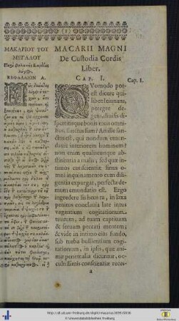 I. De Custodia Cordis.