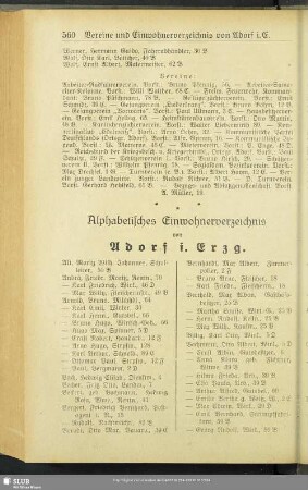 Einwohnerverzeichnis : Alphabetisches Einwohnerverzeichnis von Adorf i. Erzg.