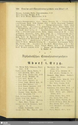 Einwohnerverzeichnis : Alphabetisches Einwohnerverzeichnis von Adorf i. Erzg.