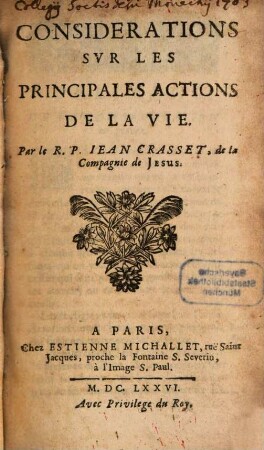 Considerations sur les principales actions de la Vie