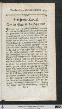 Das fünfte Kapitel. Von der Sorge für die Gesundheit.