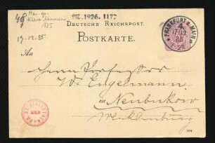 Postkarte an Wilhelm Engelmann : 17.12.1885