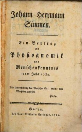Johann Herrmann Simmen. Ein Beytrag zur Physiognomik und Menschenkenntnis vom Jahr 1782.