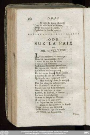 Ode Sur La Paix Par Mr. De Voltaire.
