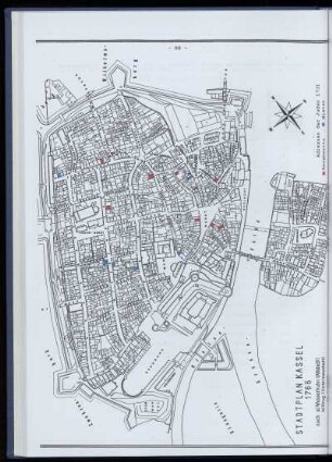Stadtplan von Kassel mit markierten Adressen von 1731
