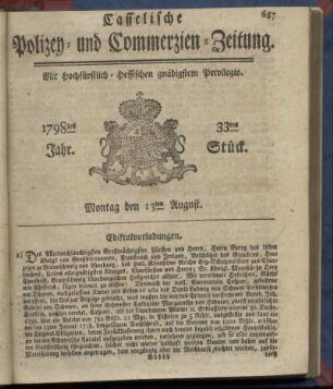 33tes Stueck, Montag den 13ten August 1798