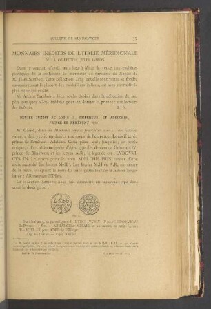 Monnaies inédits de l'Italie méridionale de la collection Jules Sambon