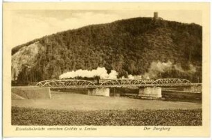 Colditz. Eisenbahnbrücke zwischen Colditz und Lostau, im Hintergrund der Burgberg