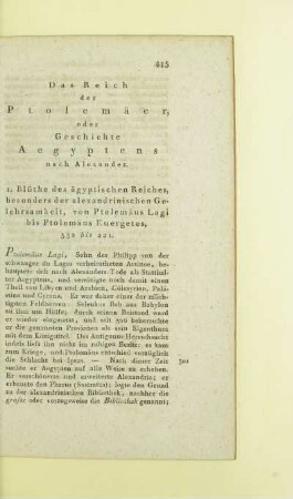 Das Reich der Ptolemäer, oder Geschichte Aegyptens nach Alexander