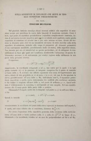 Sulla superficie di rotazione che serve di tipo alle superficie pseudosferiche.
