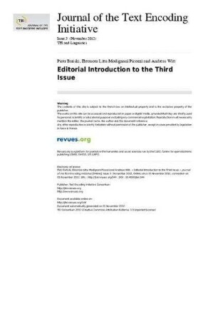 Editorial Introduction to the Third Issue