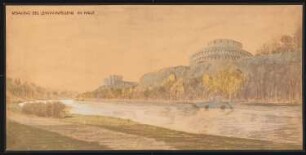 Bebauung von Lehmanns Felsen, Halle/Saale: Perspektivische Ansicht von der Saale her 1:500 (von Inv.Nr. 3725)