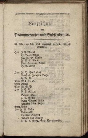 Verzeichniß der Pränumeranten und Subscribenten.
