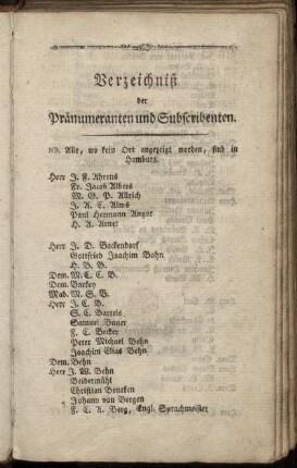 Verzeichniß der Pränumeranten und Subscribenten.