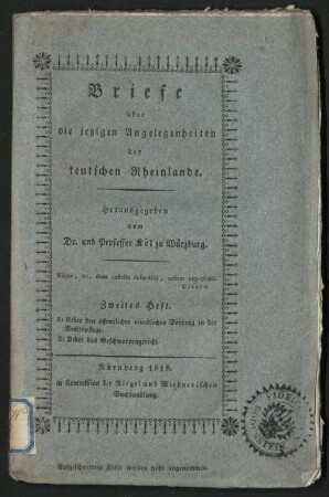2: Briefe über die jetzigen Angelegenheiten der teutschen Rheinlande