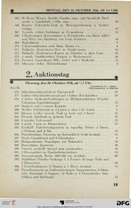 2. Auktionstag Dienstag, den 20. Oktober 1936, ab ½ 3 Uhr (Nr. 376-750)