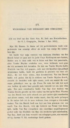 IV. Wangedrag van dienaren der compagnie. (Uit een brief van den Gouv. Gen. Pt. Both aan Bewindhebbers der O. I. Compagnie, Bantam 1 Jan. 1614)