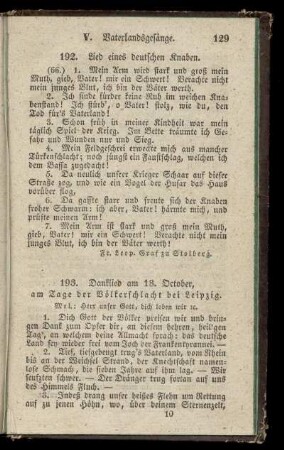 193. Danklied am 18. October, am Tage der Voelkerschlacht bei Leipzig