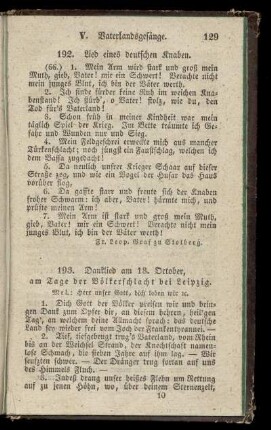 193. Danklied am 18. October, am Tage der Voelkerschlacht bei Leipzig