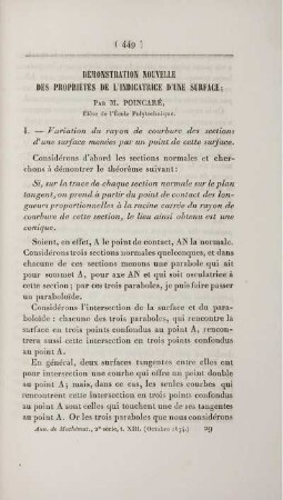 Démonstration nouvelle des propriétés de l'indicatrice d'un surface.